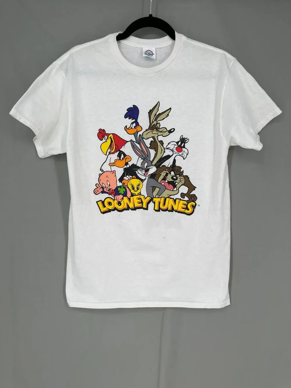 Y2K Vintage Looney Tunes Shirt Mens Medium White Graphic Tee Cartoon 90s - Picture 1 of 6
